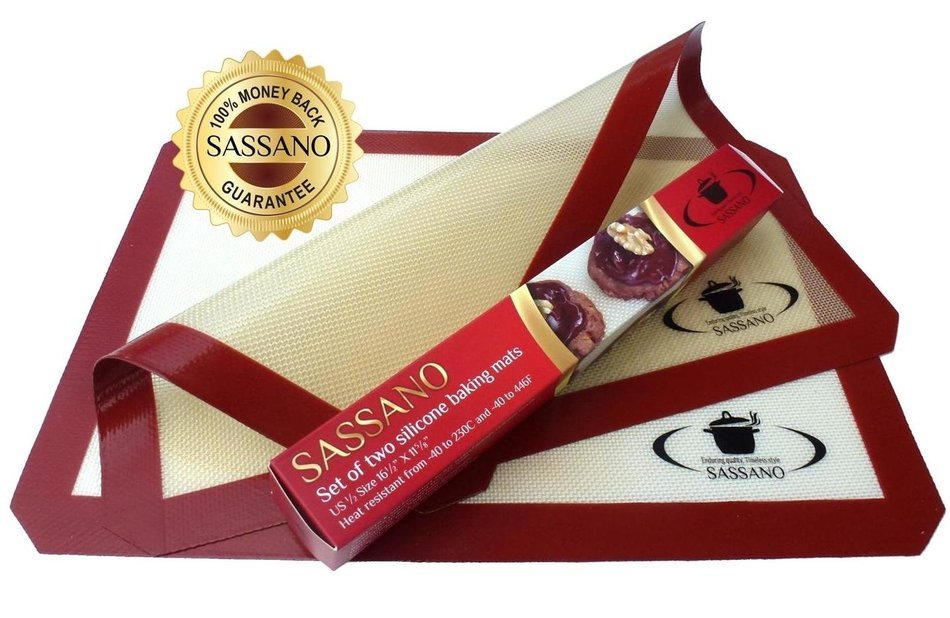 Silicone Baking Mat - 2 Pack Set By Sassano - Non Stick US 1/2 Size 16 1/2" X 11 5/8"