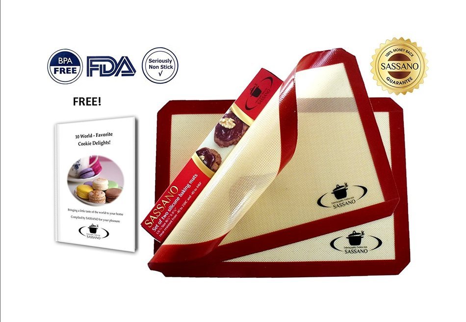 Silicone Baking Mat - 2 Pack Set By Sassano - Non Stick US 1/2 Size 16 1/2" X 11 5/8" N8