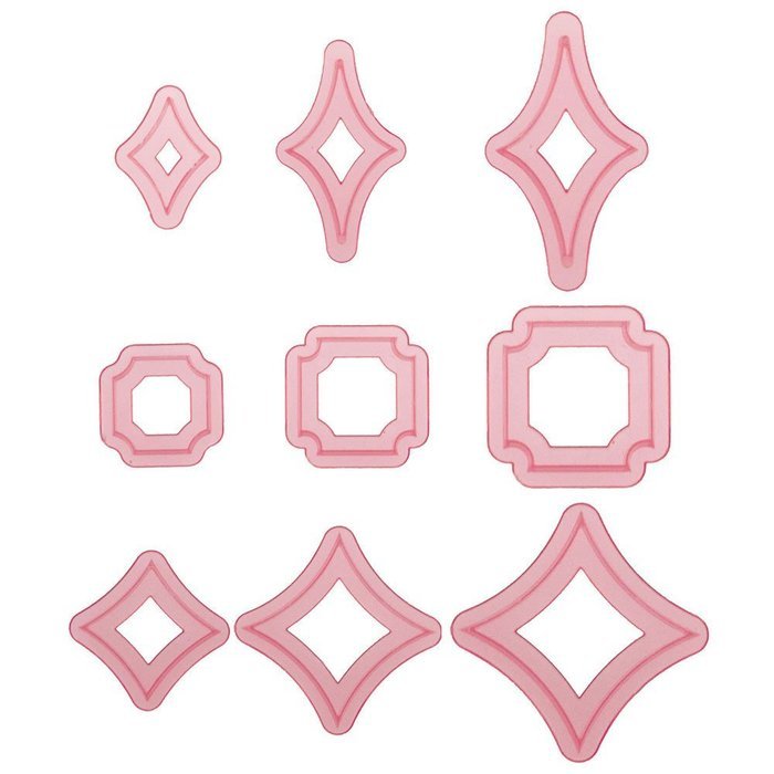 Sweet Elite Tools- Modern Square Element Cutter Set of 9 cutters for rolled fondant and gum paste- By Marina Sousa