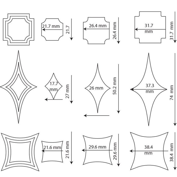 Sweet Elite Tools- Modern Square Element Cutter Set of 9 cutters for rolled fondant and gum paste- By Marina Sousa N2