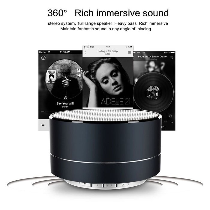 Apltch LED Aluminum Alloy Cylinder Clear Bass Wireless Mini Speakers Handsfree Music Subwoofer Stereo Speaker...