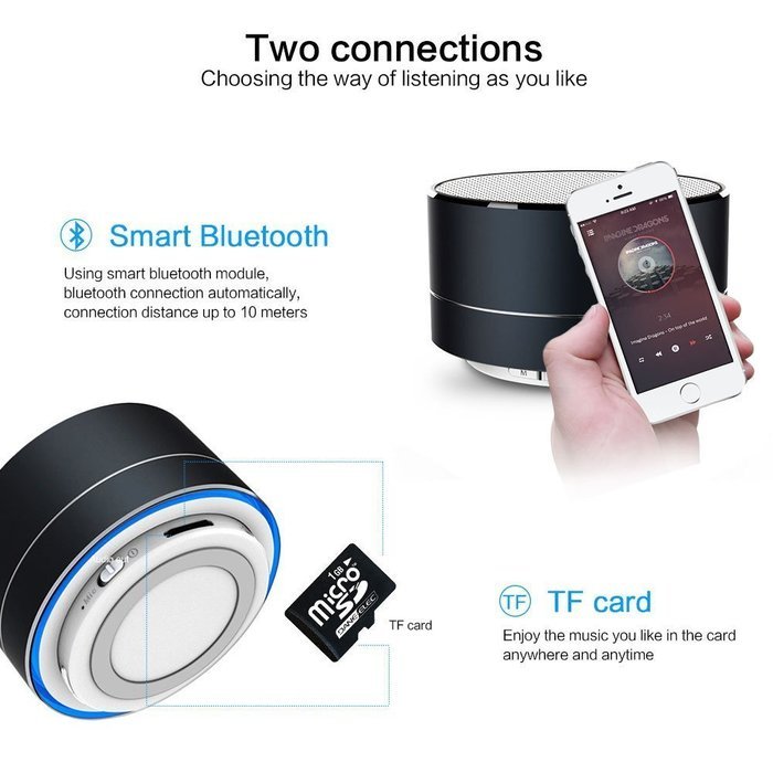 Apltch LED Aluminum Alloy Cylinder Clear Bass Wireless Mini Speakers Handsfree Music Subwoofer Stereo Speaker... N3
