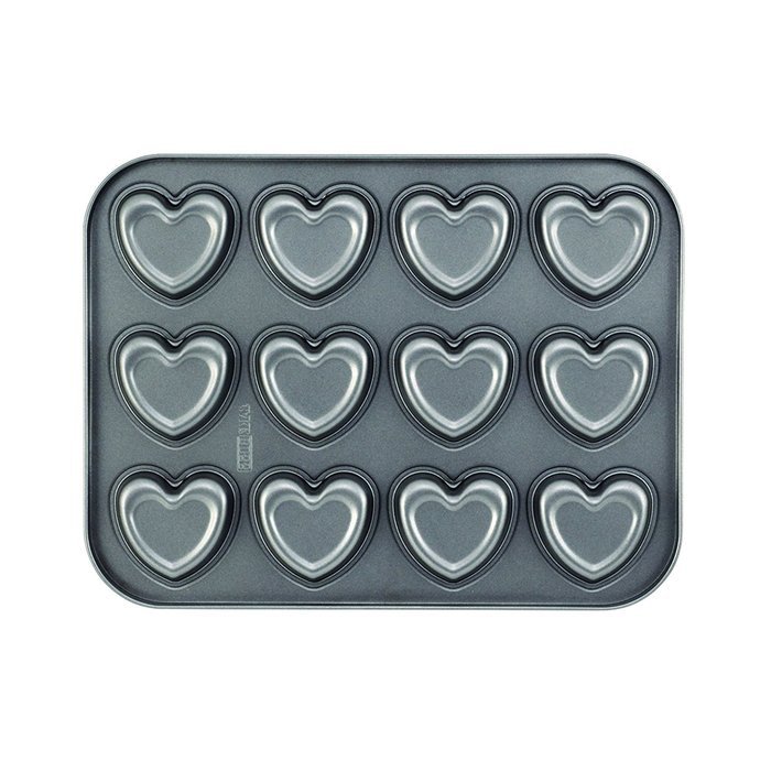 Cake Boss 12 Cup Novelty Nonstick Bakeware Heart Molded Cookie Pan, Gray N2