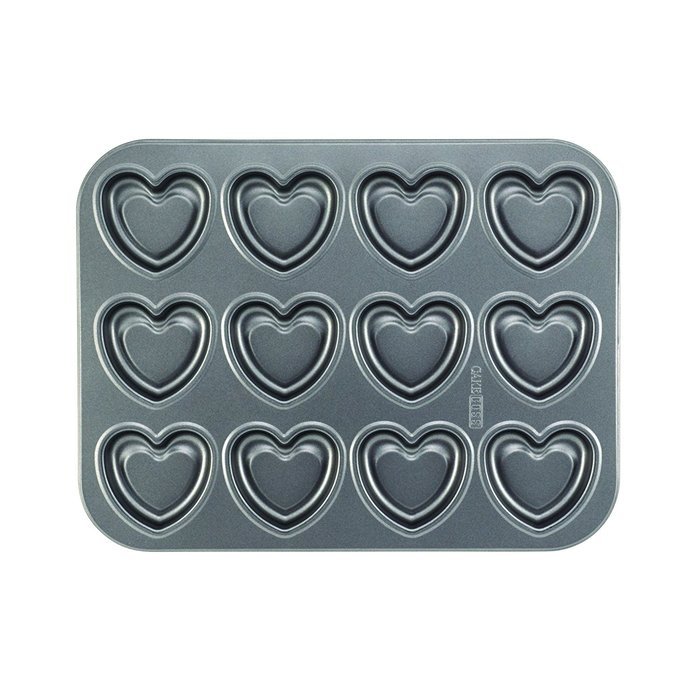 Cake Boss 12 Cup Novelty Nonstick Bakeware Heart Molded Cookie Pan, Gray N3