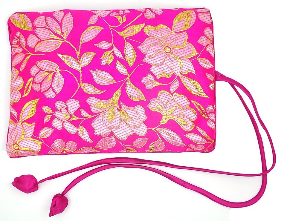 iSuperb&reg; Travel Jewelry Roll Silk Embroidery Brocade Elegant and Bold Travel Jewelry Case (Blue with Gold Leaves) N11
