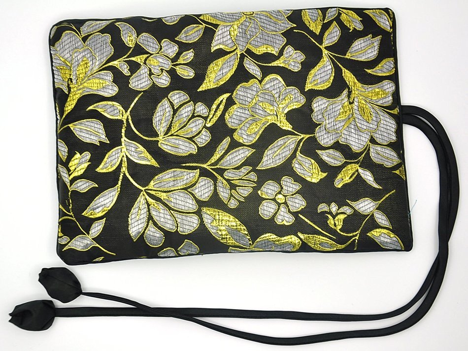 iSuperb&reg; Travel Jewelry Roll Silk Embroidery Brocade Elegant and Bold Travel Jewelry Case (Blue with Gold Leaves) N14