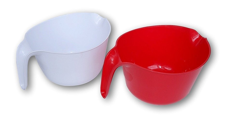 Lightweight Plastic Pourable Mixing Bowls - Set of 2 - Red and White