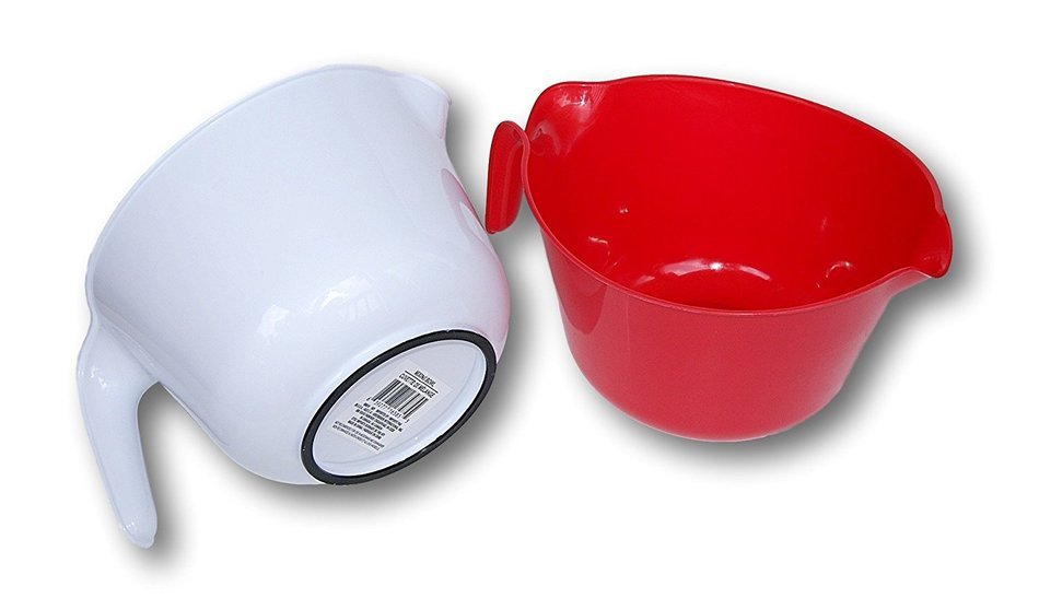 Lightweight Plastic Pourable Mixing Bowls - Set of 2 - Red and White N3