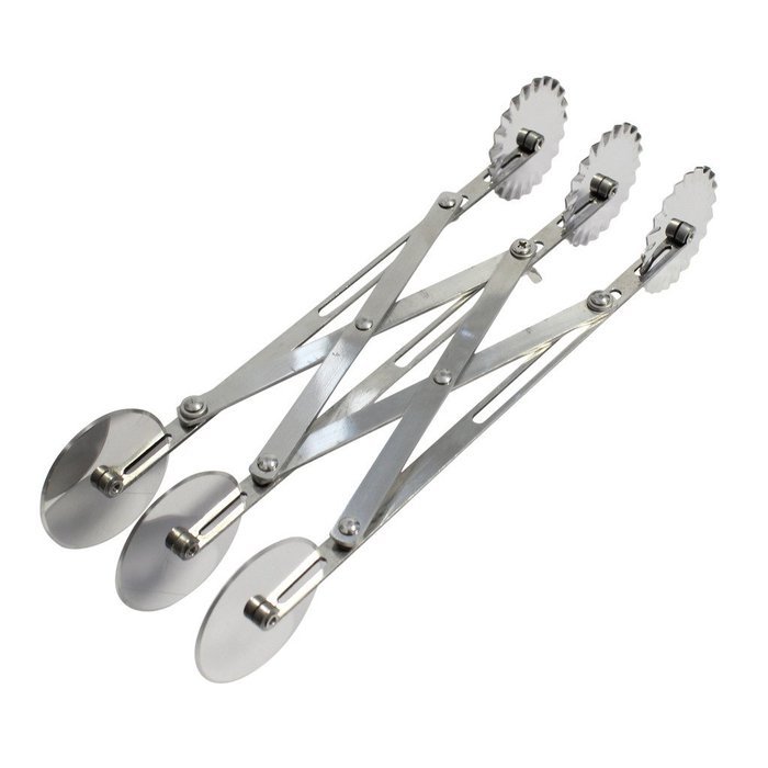 CurtzyTM Expandable Double Wheeled Pasta Dough Baking Cutter- 6 Wheels- Stainless Steel