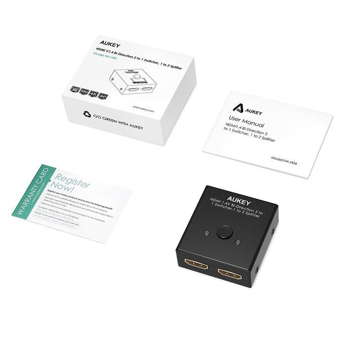 AUKEY HDMI Switcher with 2 Input 1 Output, High Speed HDMI Splitter, Supports 1080P & 3D N7