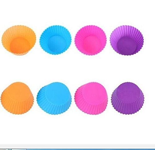 Drhob 12pcs/lot Mixed Colors Round Silicone Muffin Cases Cake Cupcake Liner Baking Molds Cake Moulds Gift (Color... N3