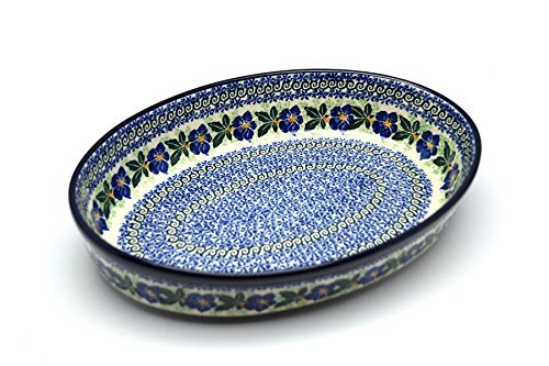 Polish Pottery Baker - Oval - Large - Blue Pansy