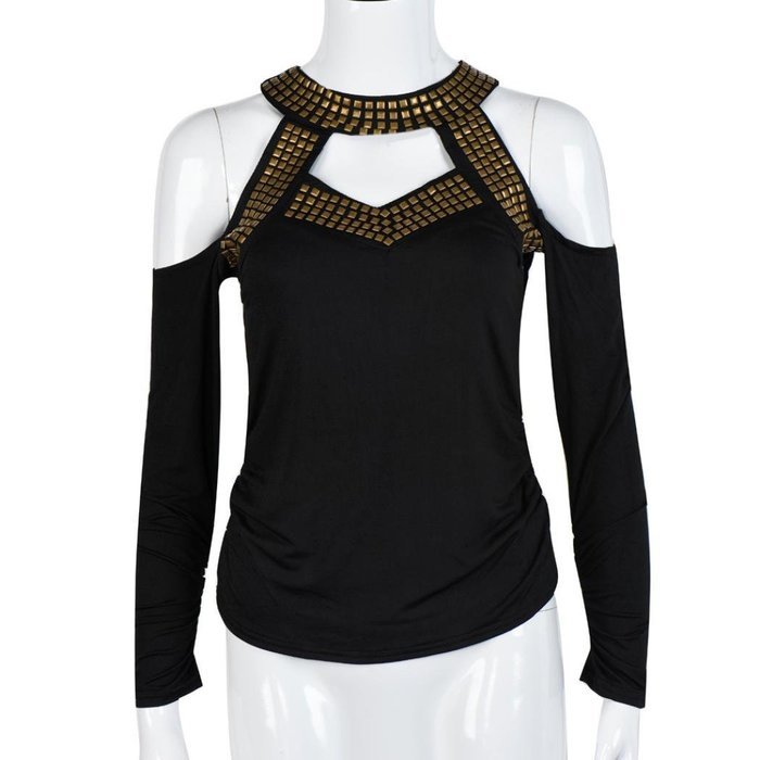 AIMTOPPY Fashion Women Sexy Long Sleeve Off Shoulder Top T Shirt Blouse (L, Black) N2
