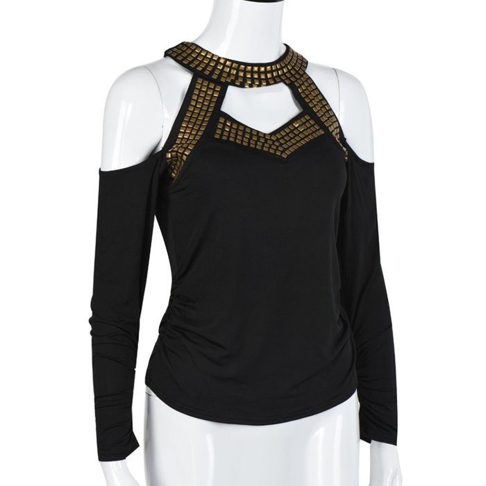 AIMTOPPY Fashion Women Sexy Long Sleeve Off Shoulder Top T Shirt Blouse (L, Black) N3