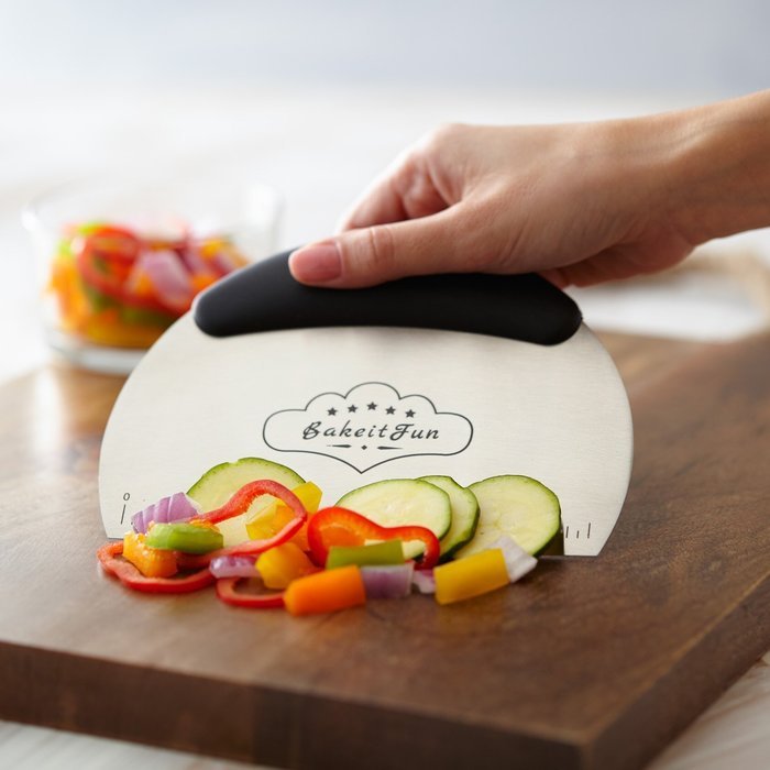 BakeitFun Large Stainless Steel and Silicone Dough Scrapers Set | Plastic Handle Cutter & Flexible Curved Perfect... N3