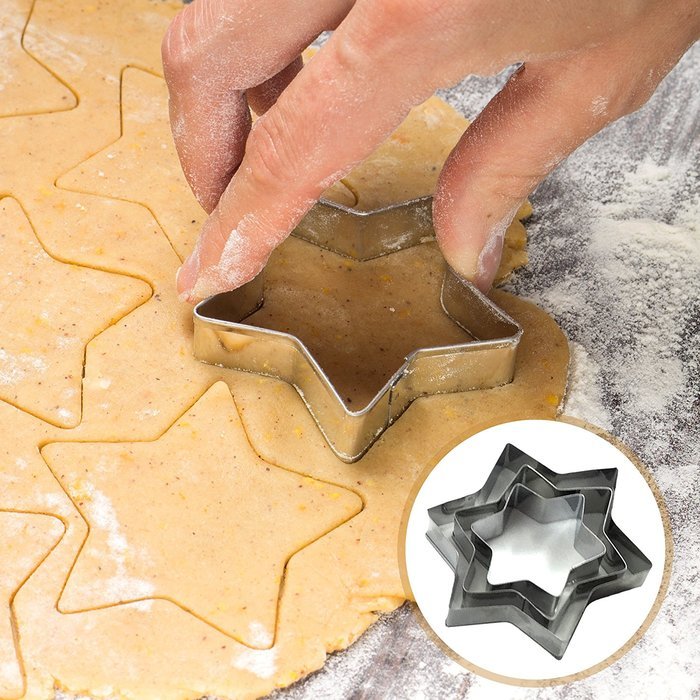 Cookie Cutter Set Shapes Metal - 24 Piece + SPATULA &ndash; 3 sizes for each mini cookie cutter (star, flower, circle... N2