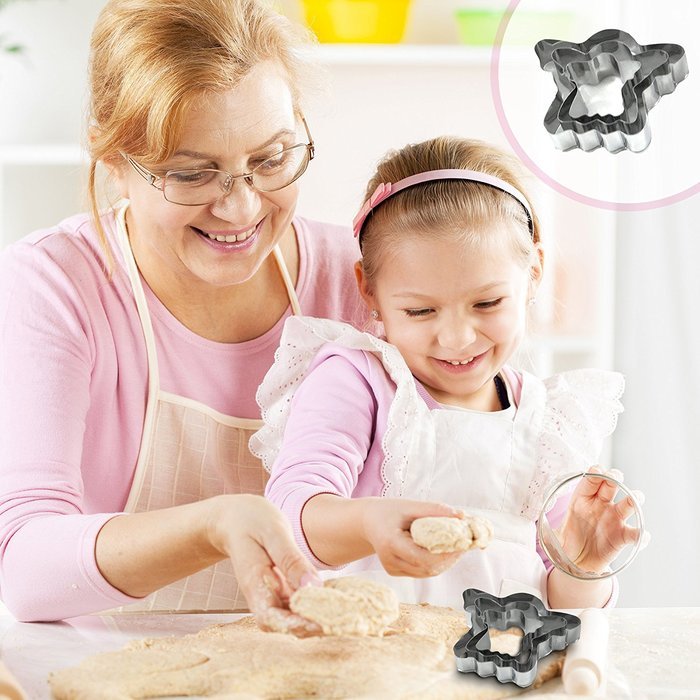 Cookie Cutter Set Shapes Metal - 24 Piece + SPATULA &ndash; 3 sizes for each mini cookie cutter (star, flower, circle... N3