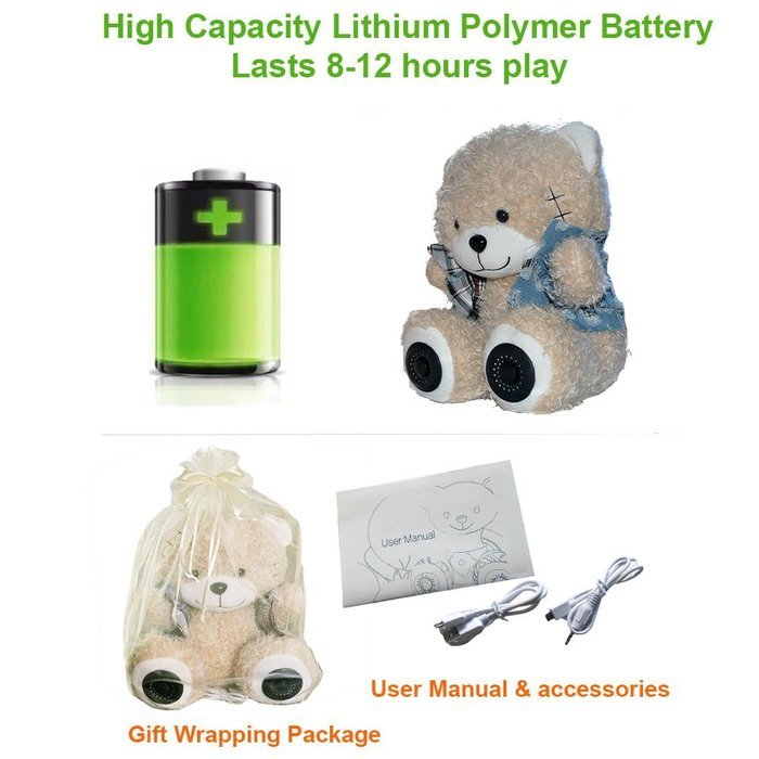 11.8 Inches Multifunctional Teddy Bear Plush Toy Bluetooth Wireless Micro SD Memory Card Stereo Speaker w/ FM... N24