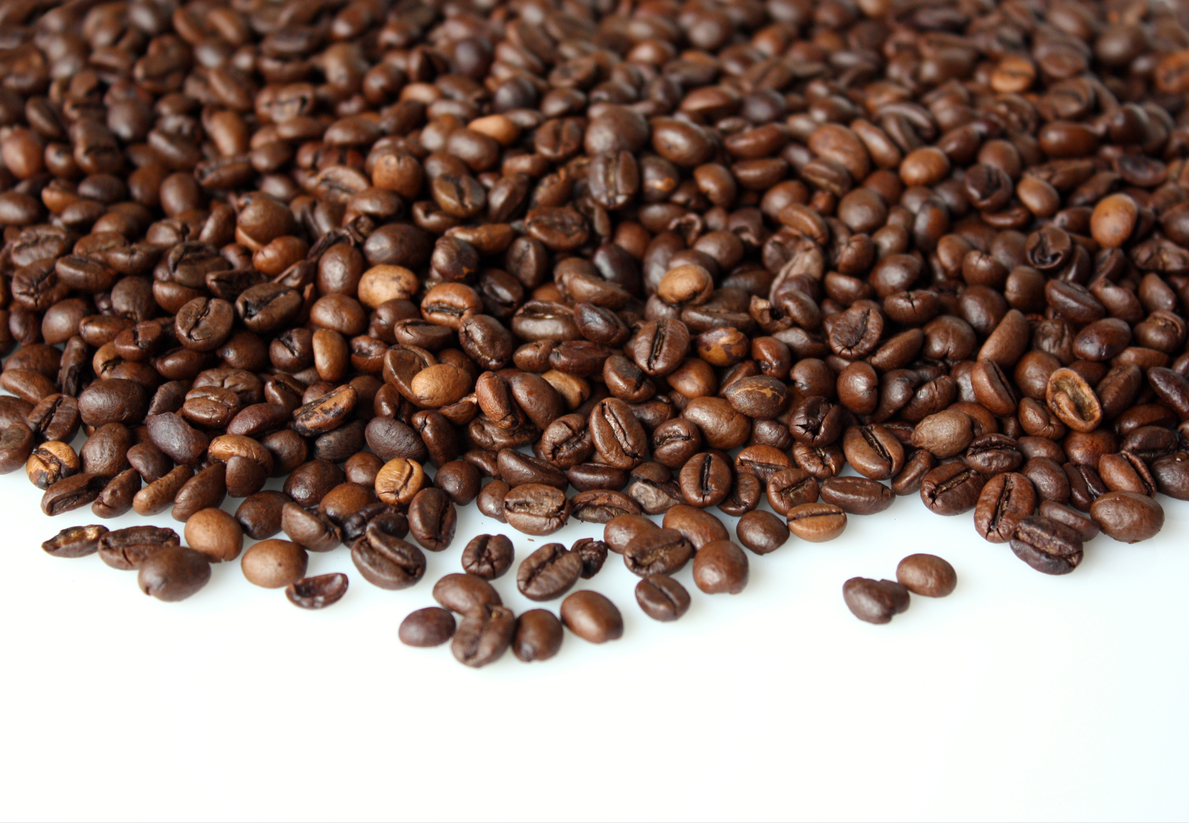 Brown coffee beans on a white background free image