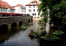 Flowers in boats on the river