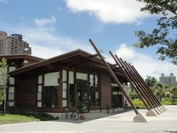 modern wooden building in city