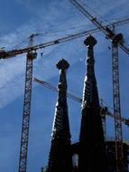 construction cranes on the background of the Cathedral of Barcelona