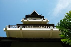 bottom view of the building with a tower