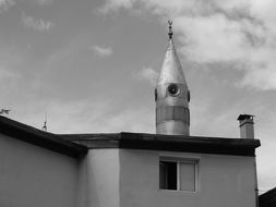 black and white photo of minaret in Istanbul