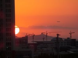 construction site at sunset
