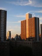 sunset light on a house in new york