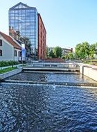 Buildings on a mill island