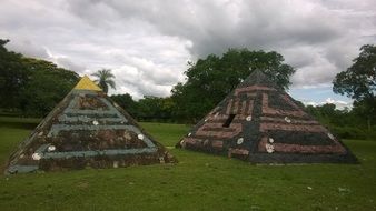 pyramids among green meadows