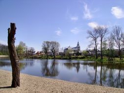 village on riverside at spring