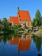 cathedral reflected in water in Bydgoszcz