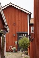 facades of wooden houses in Sweden