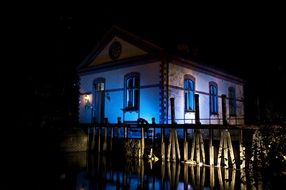 blue lights of white building