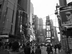 black and white photo of Times Square in New York City