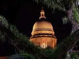 Beautiful illuminated cathedral dome at night