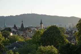 View of the roofs and spiers of the old city in Zurich