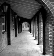 archway at brick wall of historical building