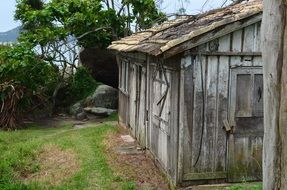 abandoned wooden cabin at sea