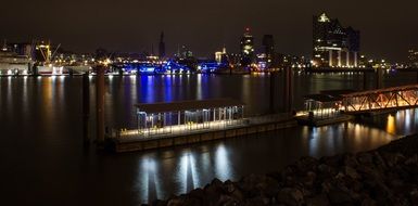 panorama of the port in the night hamburg