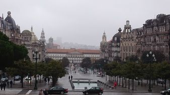 autumn city square at cloudy day, portugal, porto
