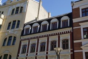 Facades of historical buildings in Malmo, Sweden