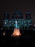 Fountain in front of the cathedral in the night lights, Berlin