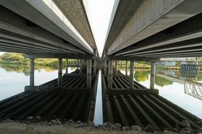 reflection of the bridge construction in the river