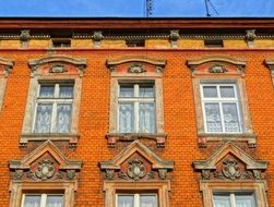 bydgoszcz facade red brick pilasters windows building