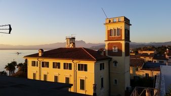 landscape of the buildings on a coast of garda lake in italy