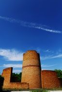 panorama of brick buildings against the blue sky