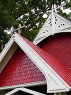 Red roof of a rural chapel